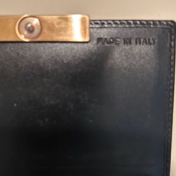Prada Fold Over Cardholder Black Smooth Leather Gold Logo Classic Minimalist - Picture 7 of 10